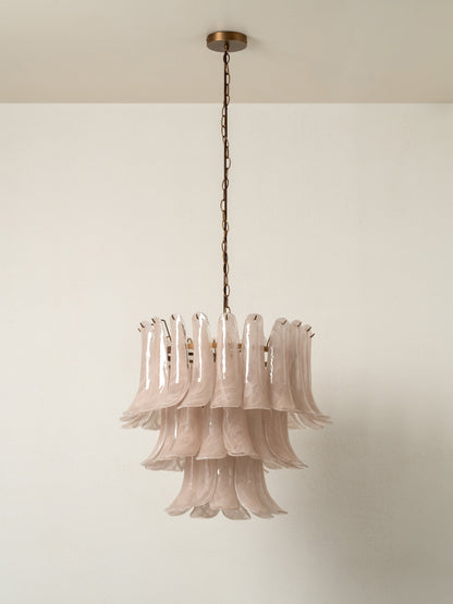 Hanglamp Art Deco met Gelaagde Glazen Bladeren en Messing Ketting