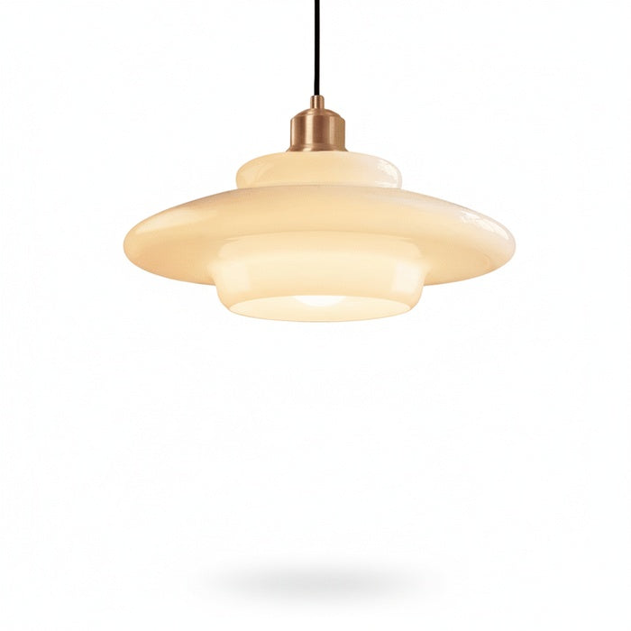 Hanglamp Art Deco met Gelaagde Glazen Kap en Messing Fitting