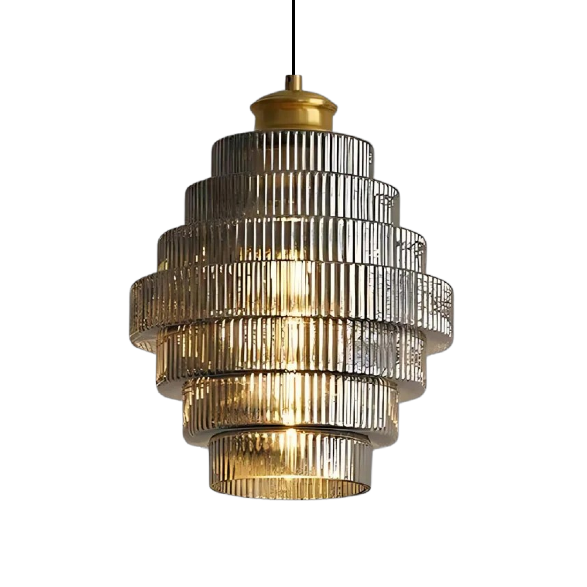 Hanglamp Art Deco met Gelaagde Glazen Kap en Verstelbaar Snoer