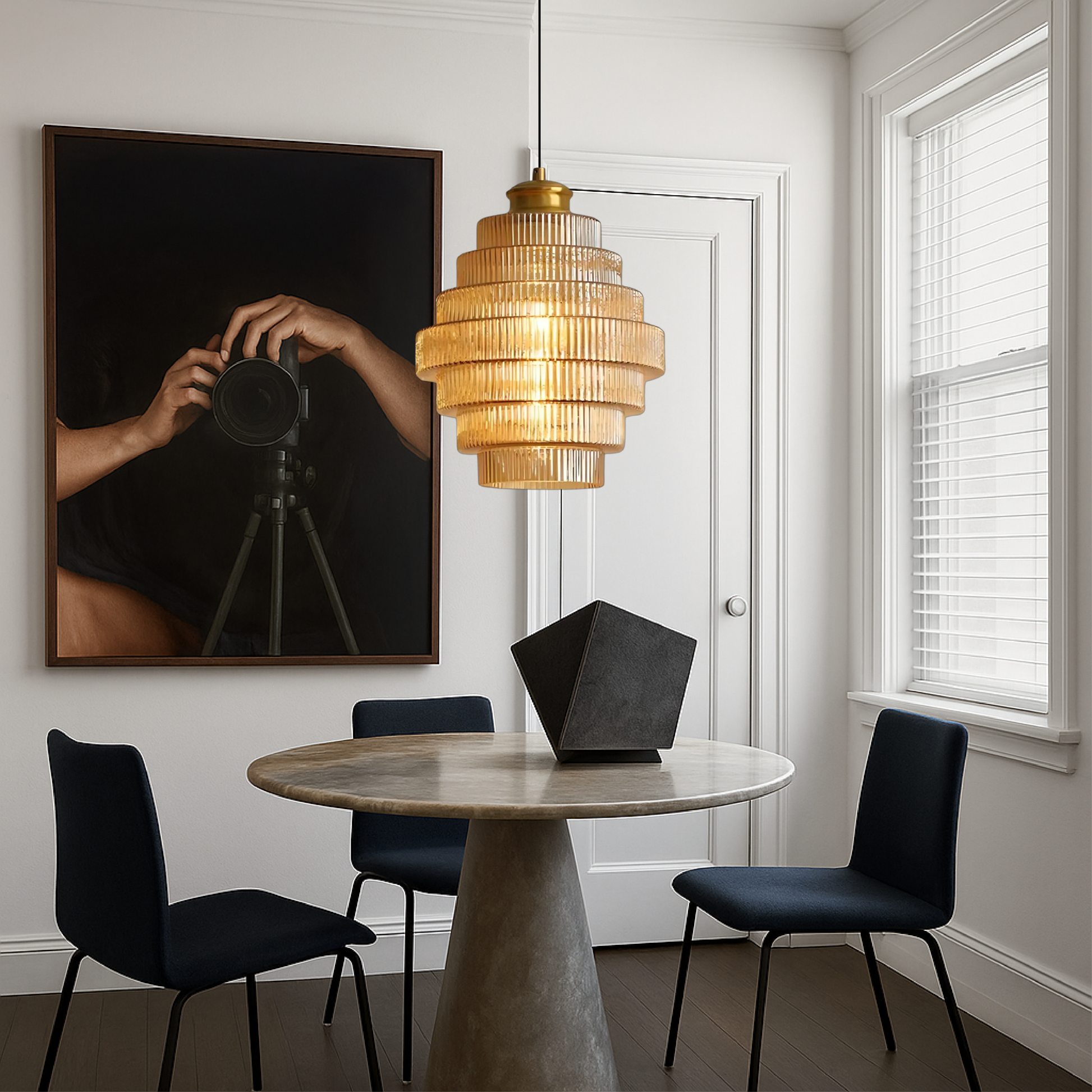Hanglamp Art Deco met Gelaagde Glazen Kap en Verstelbaar Snoer