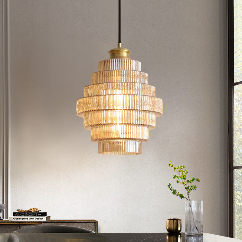 Hanglamp Art Deco met Gelaagde Glazen Kap en Verstelbaar Snoer