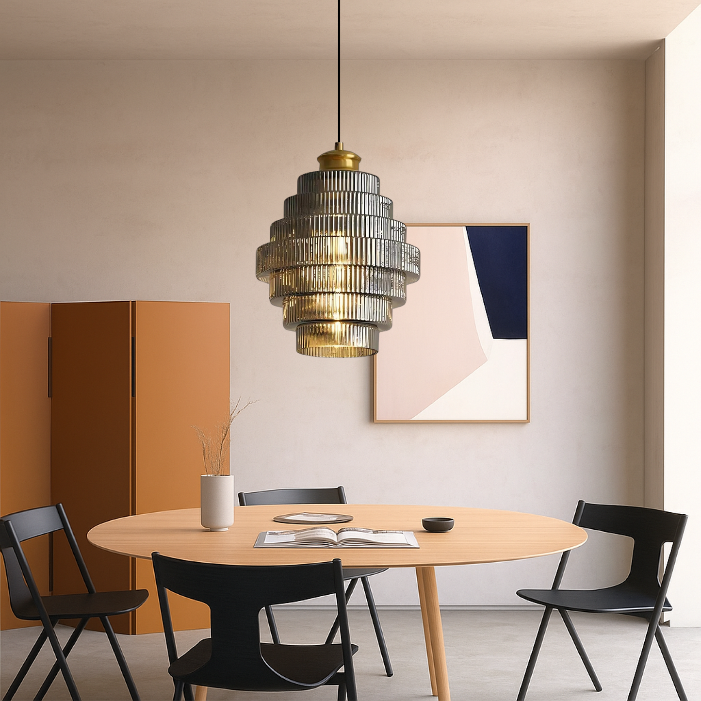 Hanglamp Art Deco met Gelaagde Glazen Kap en Verstelbaar Snoer