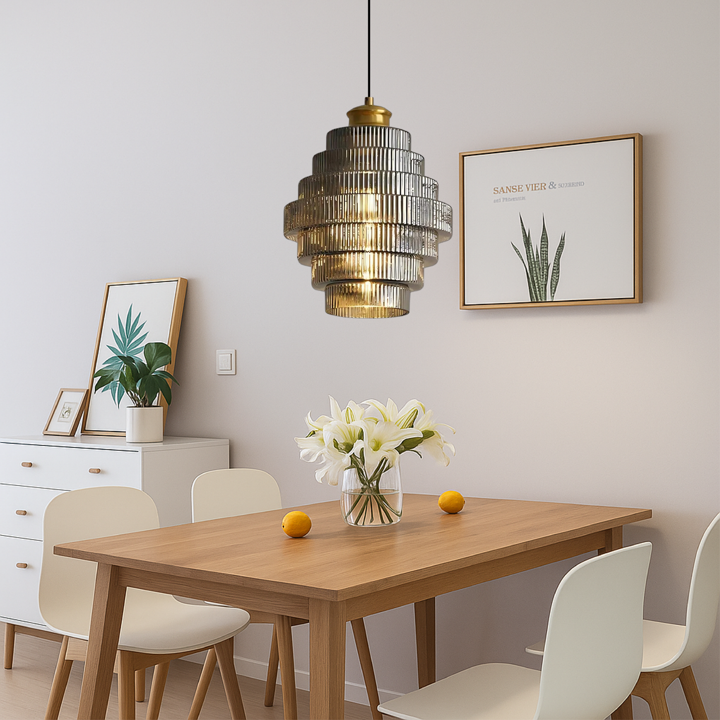 Hanglamp Art Deco met Gelaagde Glazen Kap en Verstelbaar Snoer
