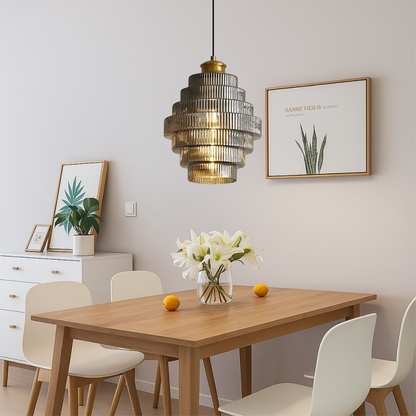 Hanglamp Art Deco met Gelaagde Glazen Kap en Verstelbaar Snoer