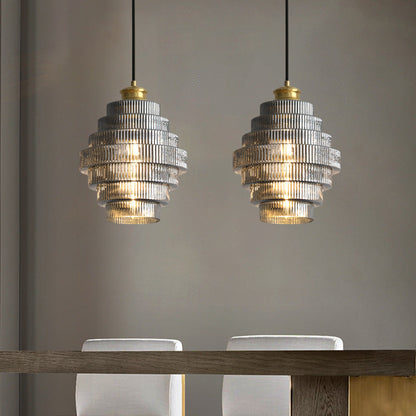 Hanglamp Art Deco met Gelaagde Glazen Kap en Verstelbaar Snoer