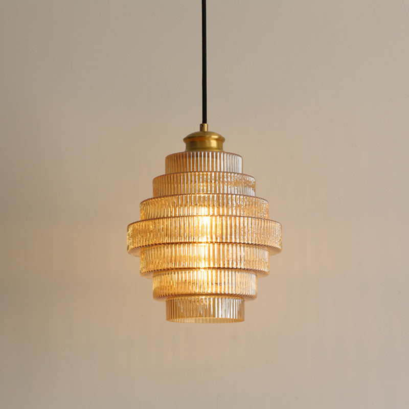 Hanglamp Art Deco met Gelaagde Glazen Kap en Verstelbaar Snoer