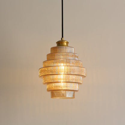 Hanglamp Art Deco met Gelaagde Glazen Kap en Verstelbaar Snoer