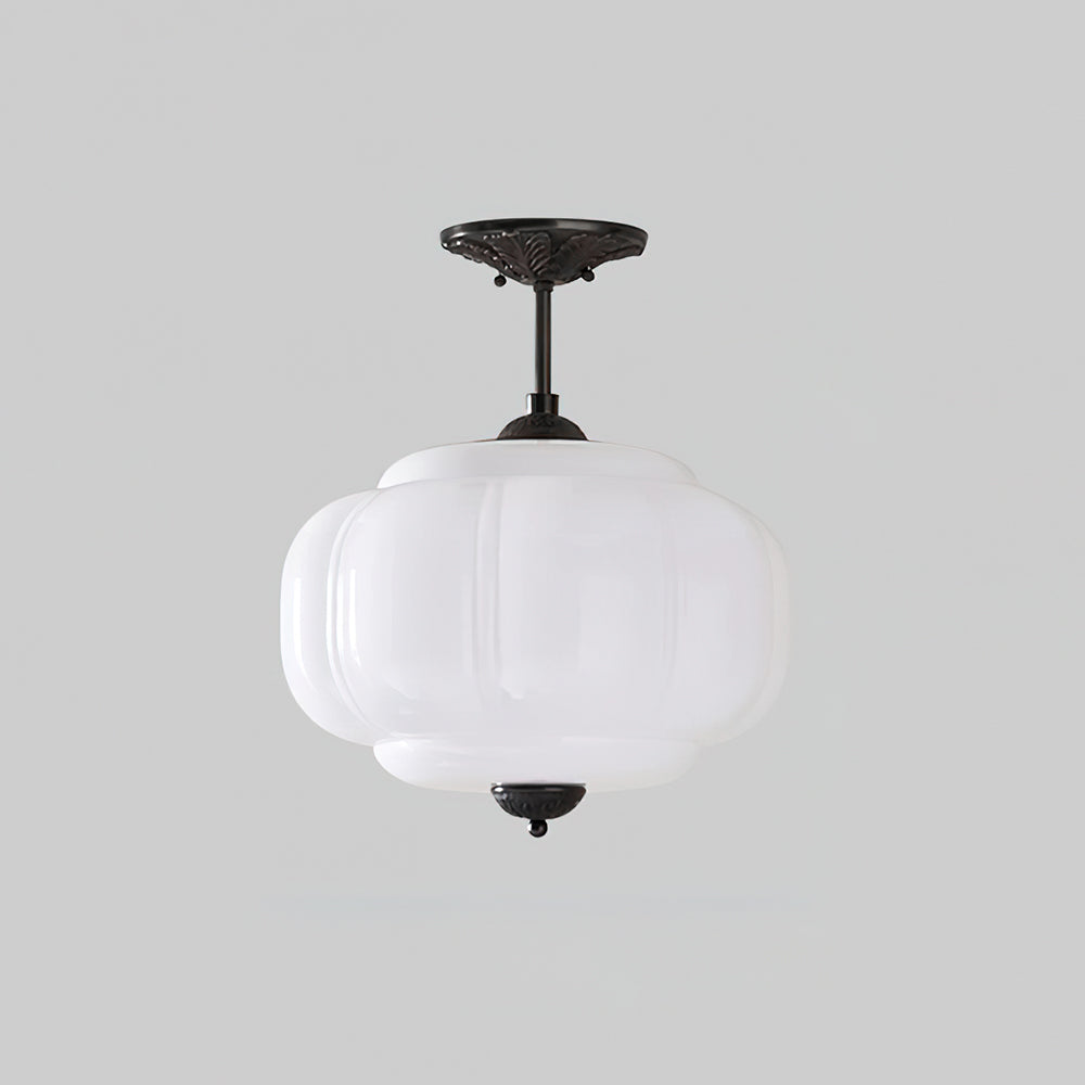 Hanglamp Art Deco met Geribbelde Glazen Kap en Gegoten Metalen Rozet