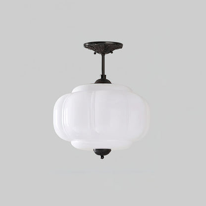 Hanglamp Art Deco met Geribbelde Glazen Kap en Gegoten Metalen Rozet