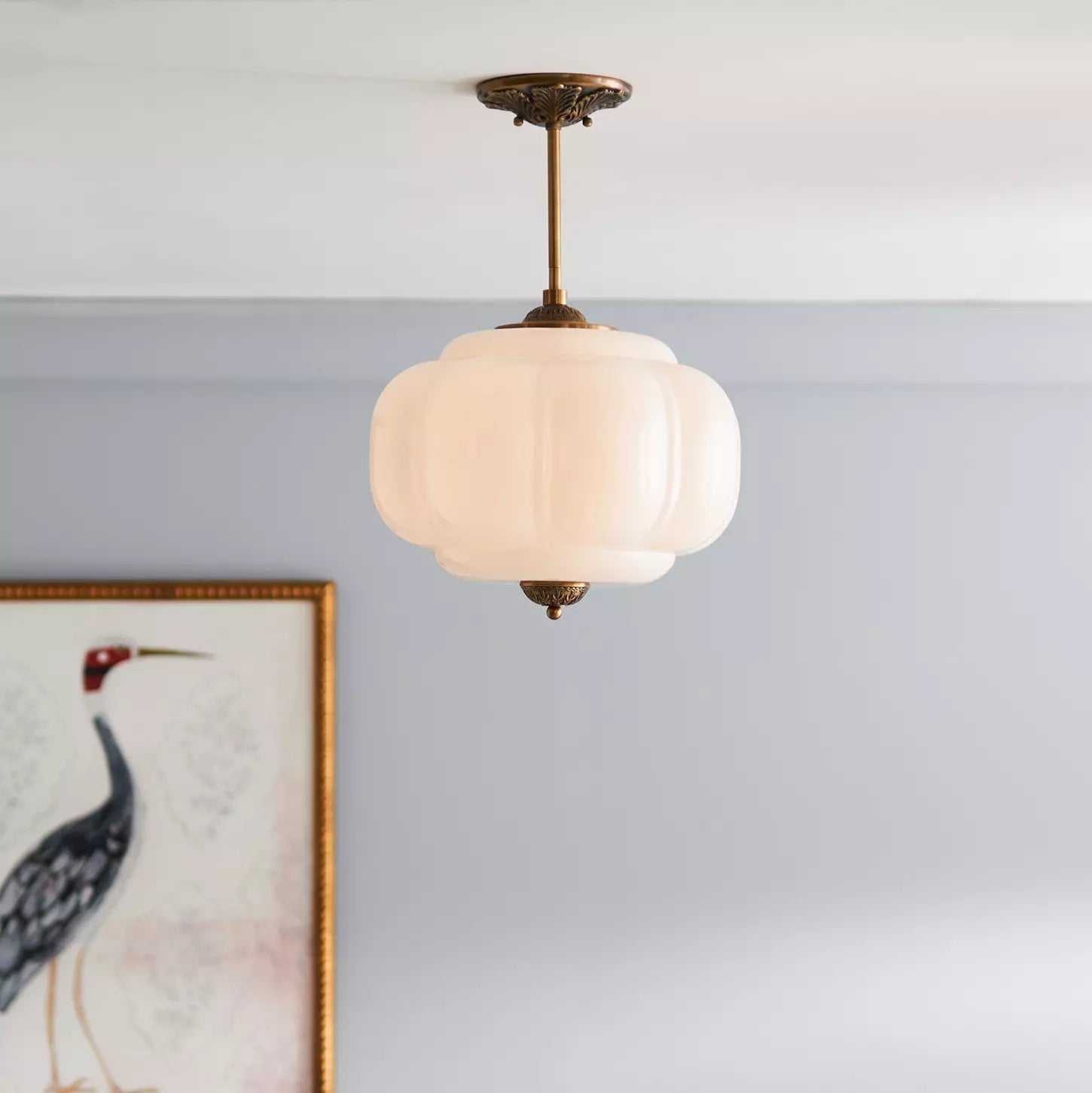 Hanglamp Art Deco met Geribbelde Glazen Kap en Gegoten Metalen Rozet