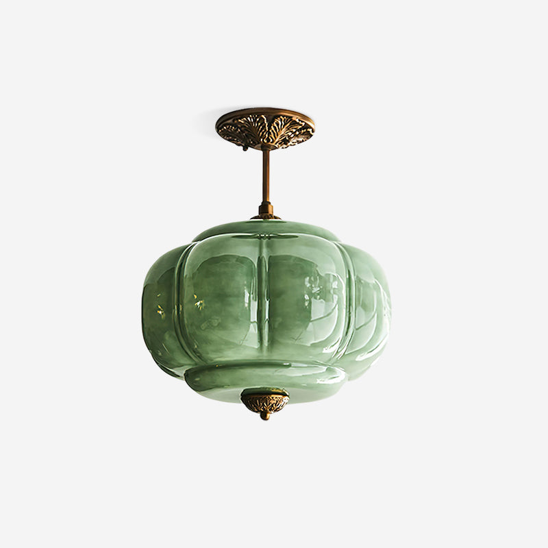 Hanglamp Art Deco met Geribbelde Glazen Kap en Gegoten Metalen Rozet