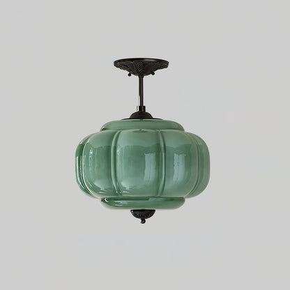Hanglamp Art Deco met Geribbelde Glazen Kap en Gegoten Metalen Rozet