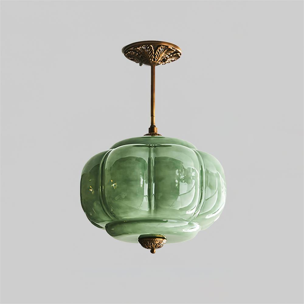 Hanglamp Art Deco met Geribbelde Glazen Kap en Gegoten Metalen Rozet