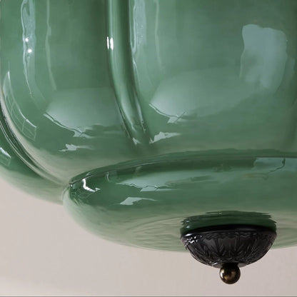 Hanglamp Art Deco met Geribbelde Glazen Kap en Gegoten Metalen Rozet