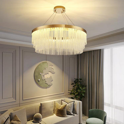 Hanglamp Art Deco met Kristallen Franjes en Gouden Ring