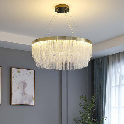 Hanglamp Art Deco met Kristallen Franjes en Gouden Ring