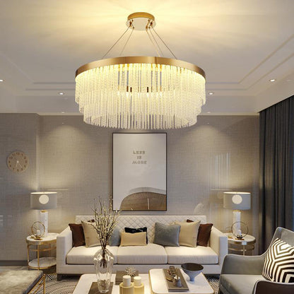 Hanglamp Art Deco met Kristallen Franjes en Gouden Ring