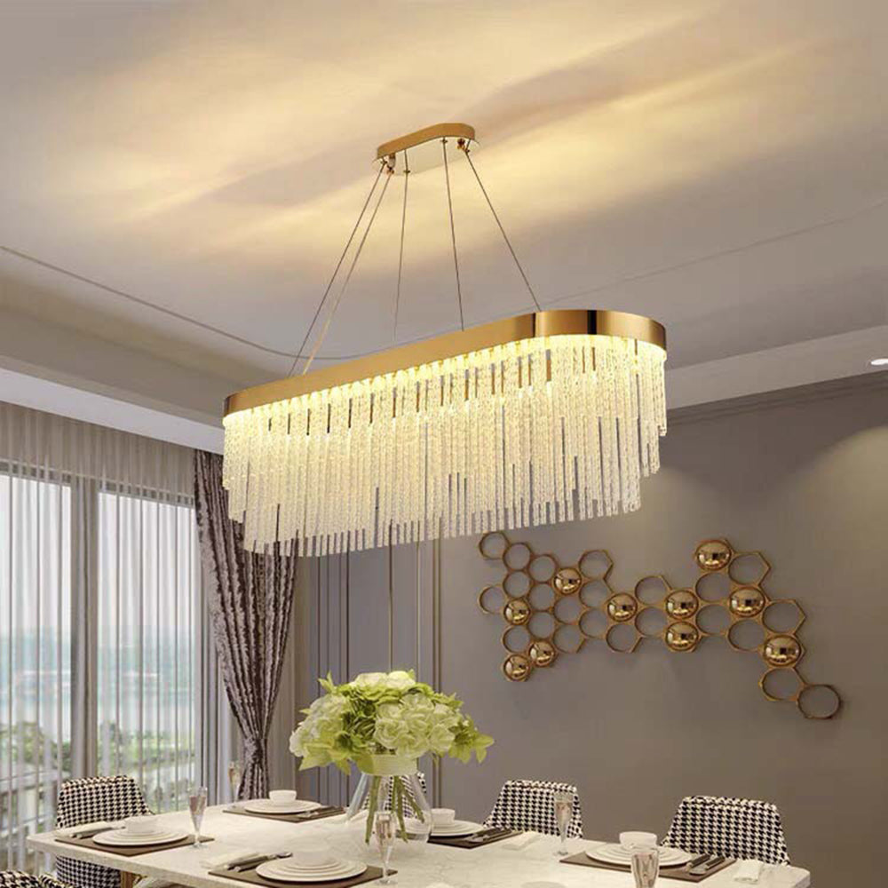 Hanglamp Art Deco met Kristallen Franjes en Gouden Ring