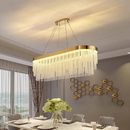 Hanglamp Art Deco met Kristallen Franjes en Gouden Ring