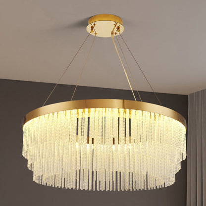 Hanglamp Art Deco met Kristallen Franjes en Gouden Ring