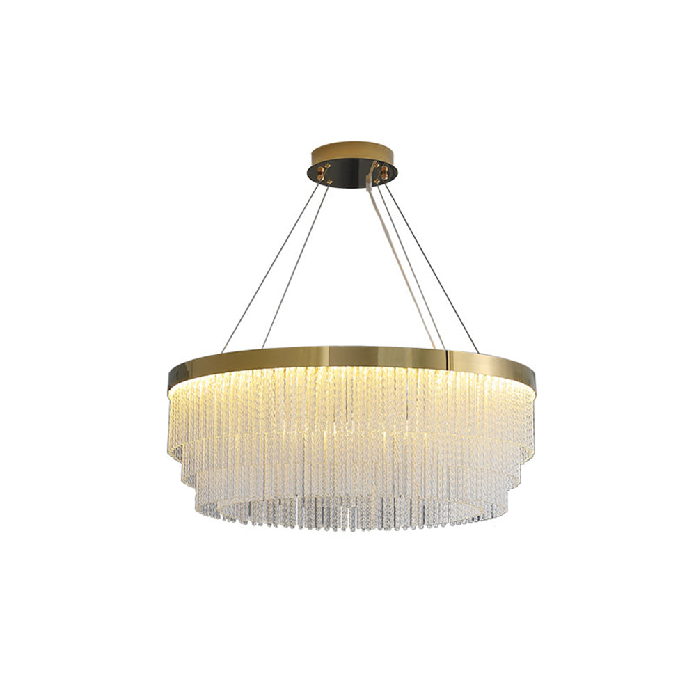 Hanglamp Art Deco met Kristallen Franjes en Gouden Ring