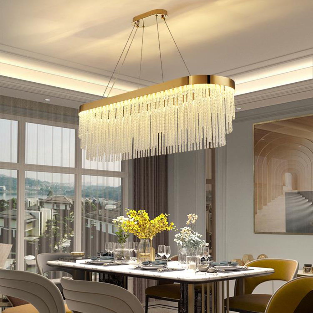 Hanglamp Art Deco met Kristallen Franjes en Gouden Ring