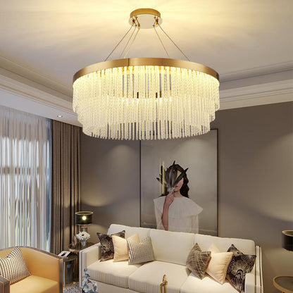 Hanglamp Art Deco met Kristallen Franjes en Gouden Ring