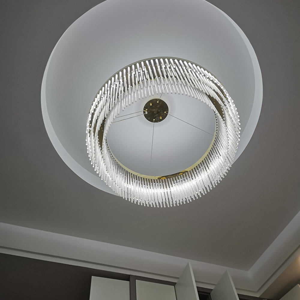 Hanglamp Art Deco met Kristallen Franjes en Gouden Ring