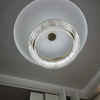 Hanglamp Art Deco met Kristallen Franjes en Gouden Ring
