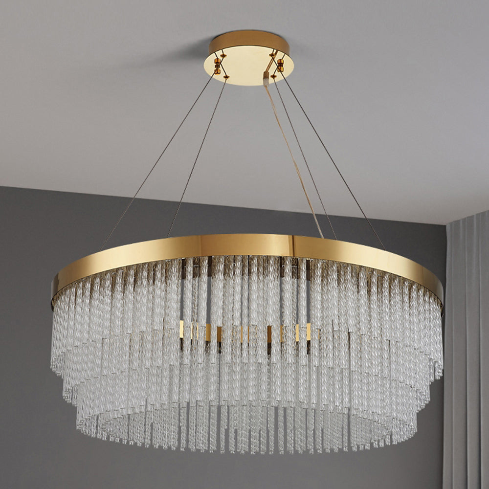 Hanglamp Art Deco met Kristallen Franjes en Gouden Ring