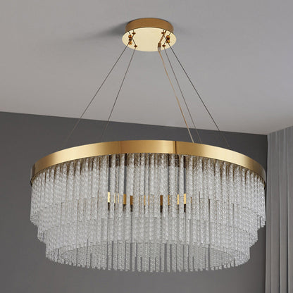 Hanglamp Art Deco met Kristallen Franjes en Gouden Ring