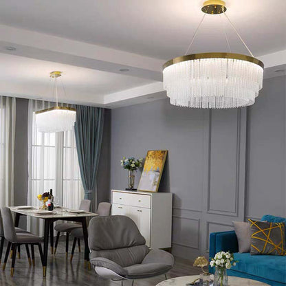 Hanglamp Art Deco met Kristallen Franjes en Gouden Ring