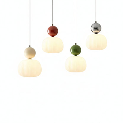 Hanglamp Art Deco met Opaalglasbol en Gekleurde Sfeerbol