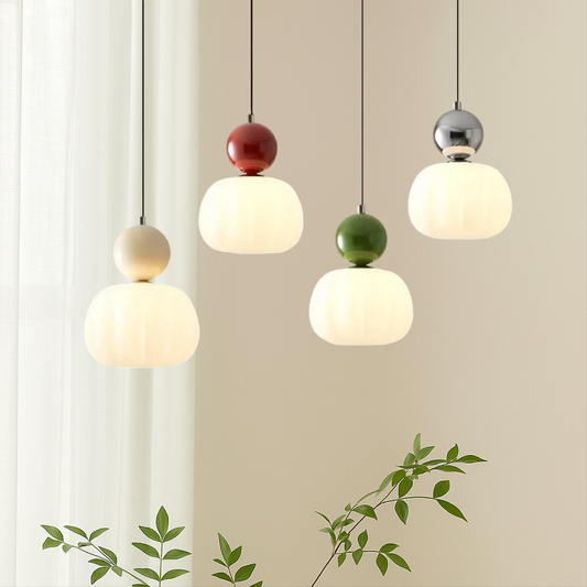 Hanglamp Art Deco met Opaalglasbol en Gekleurde Sfeerbol