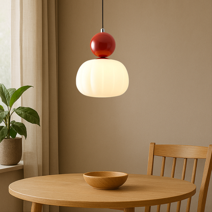 Hanglamp Art Deco met Opaalglasbol en Gekleurde Sfeerbol