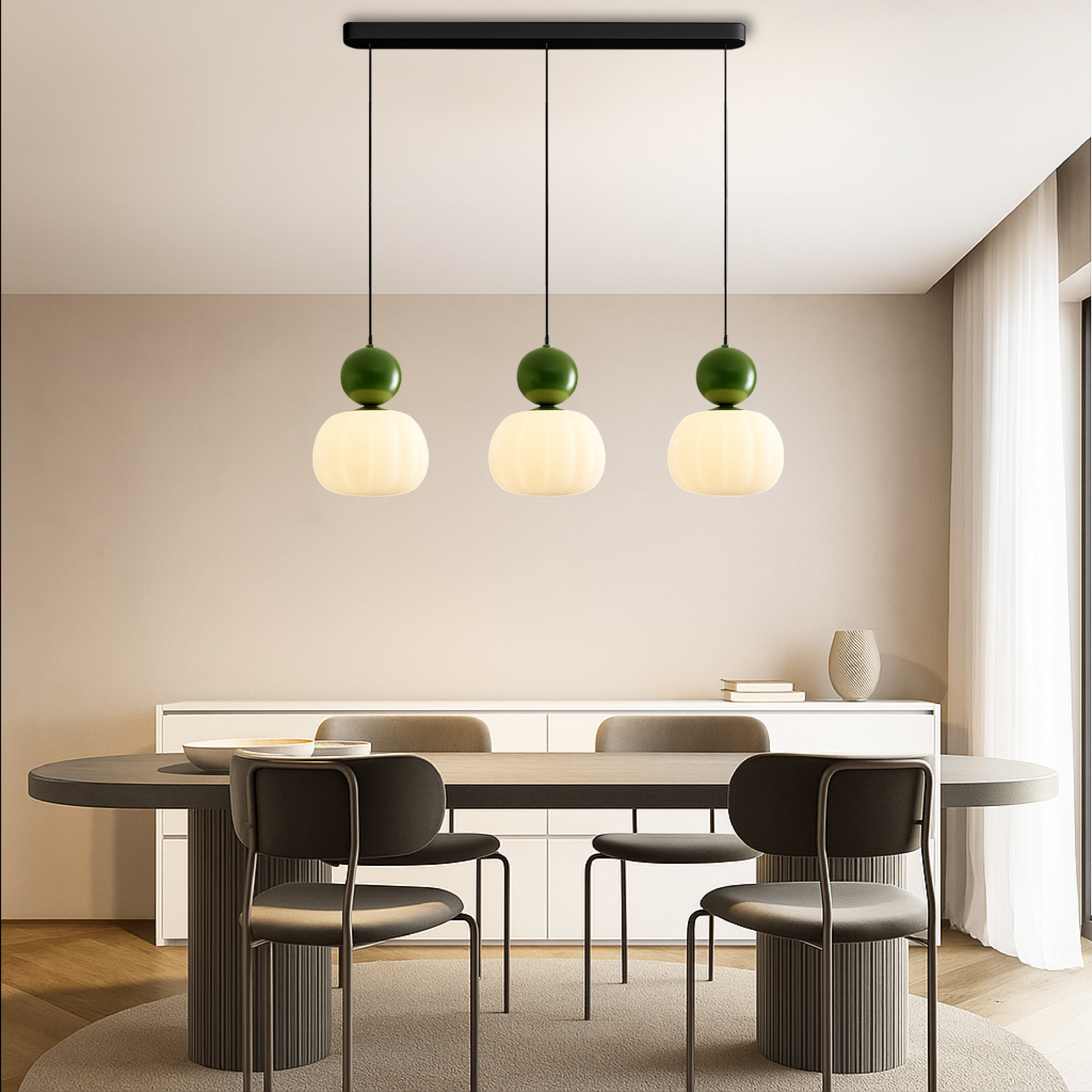 Hanglamp Art Deco met Opaalglasbol en Gekleurde Sfeerbol