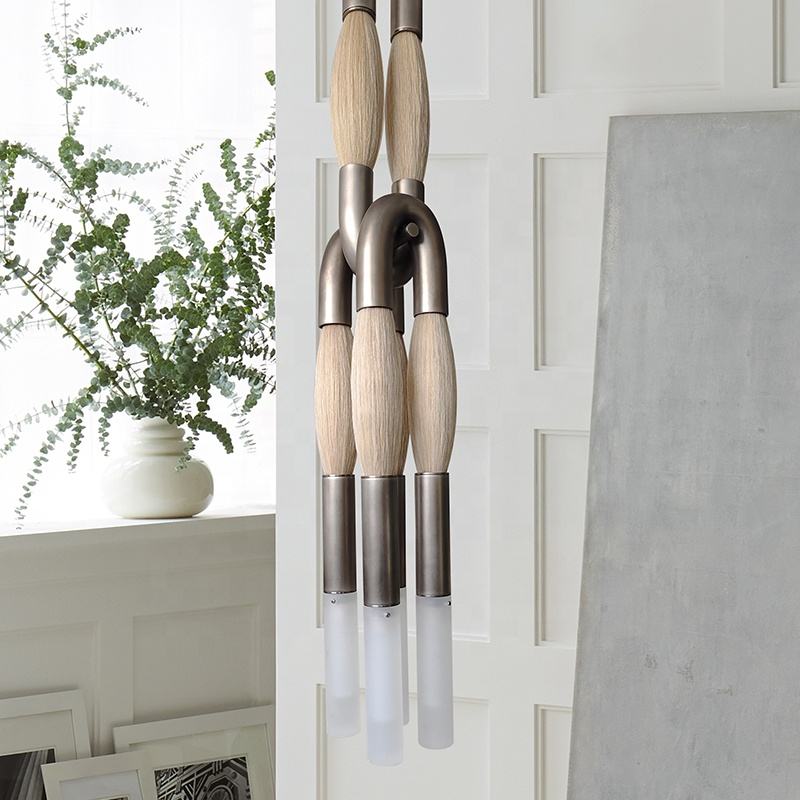 Hanglamp Art Deco met Paardenhaarbundels en Matglazen Buizen