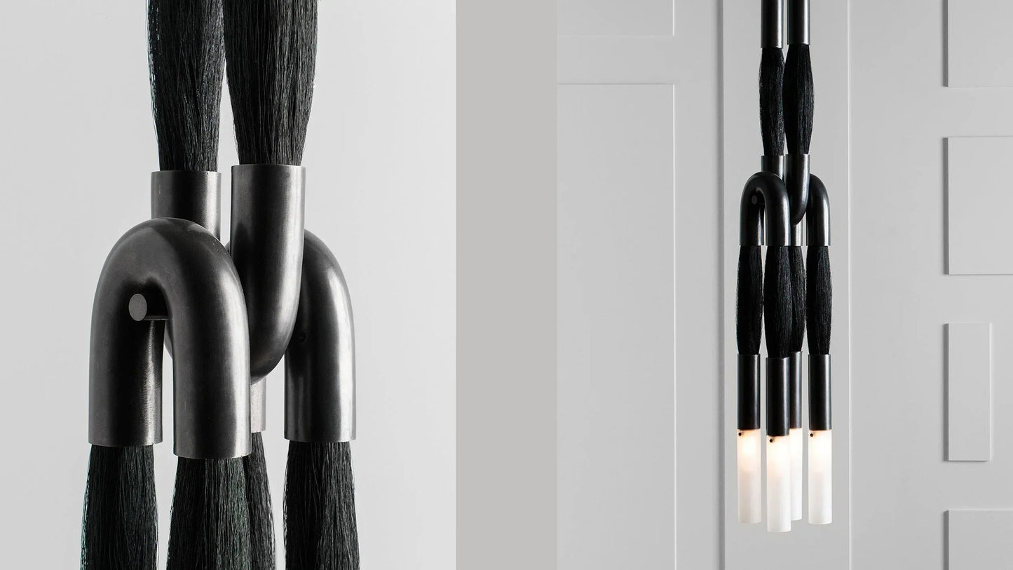 Hanglamp Art Deco met Paardenhaarbundels en Matglazen Buizen