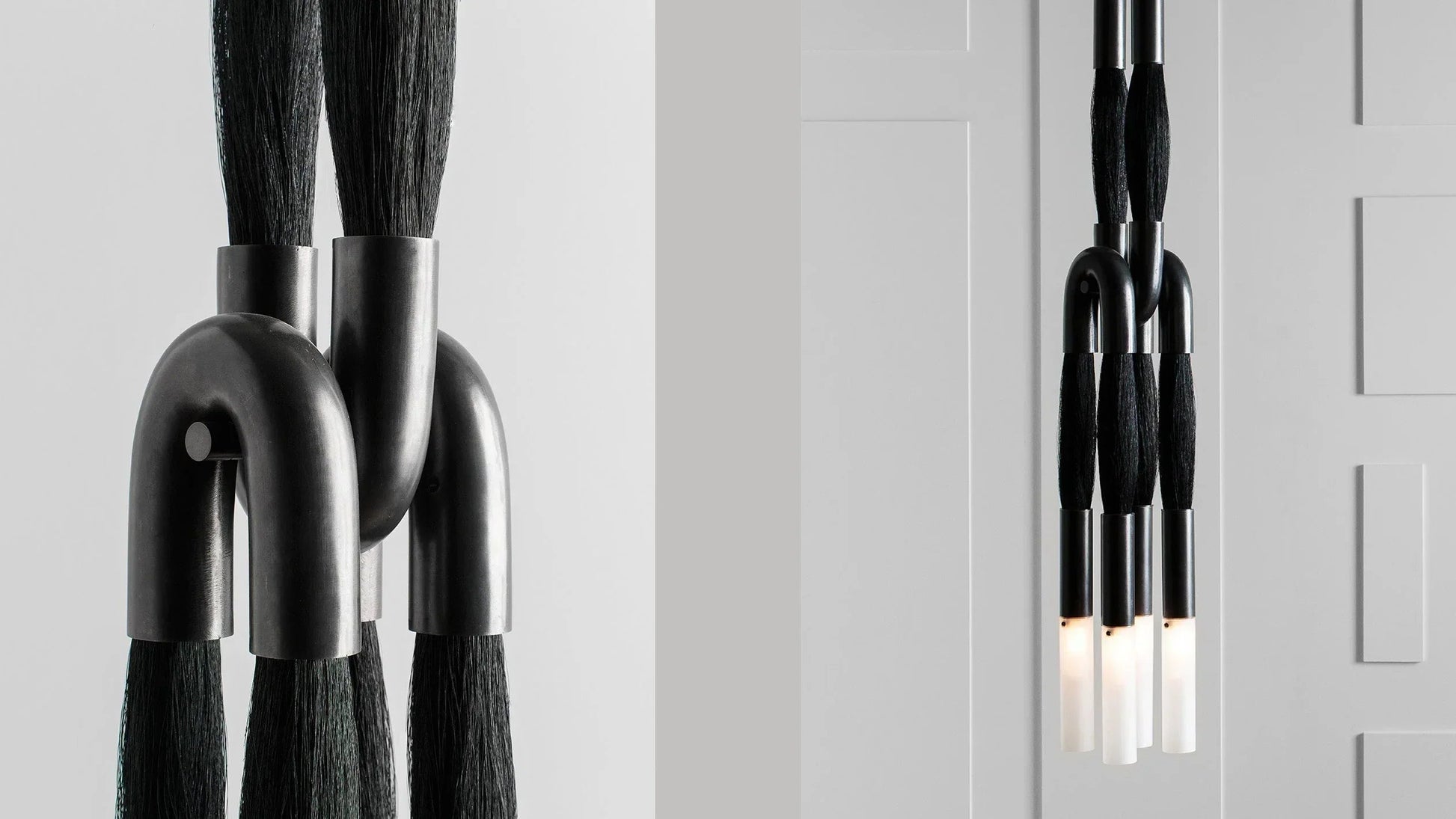 Hanglamp Art Deco met Paardenhaarbundels en Matglazen Buizen