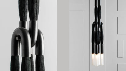 Hanglamp Art Deco met Paardenhaarbundels en Matglazen Buizen