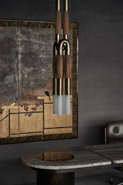 Hanglamp Art Deco met Paardenhaarbundels en Matglazen Buizen
