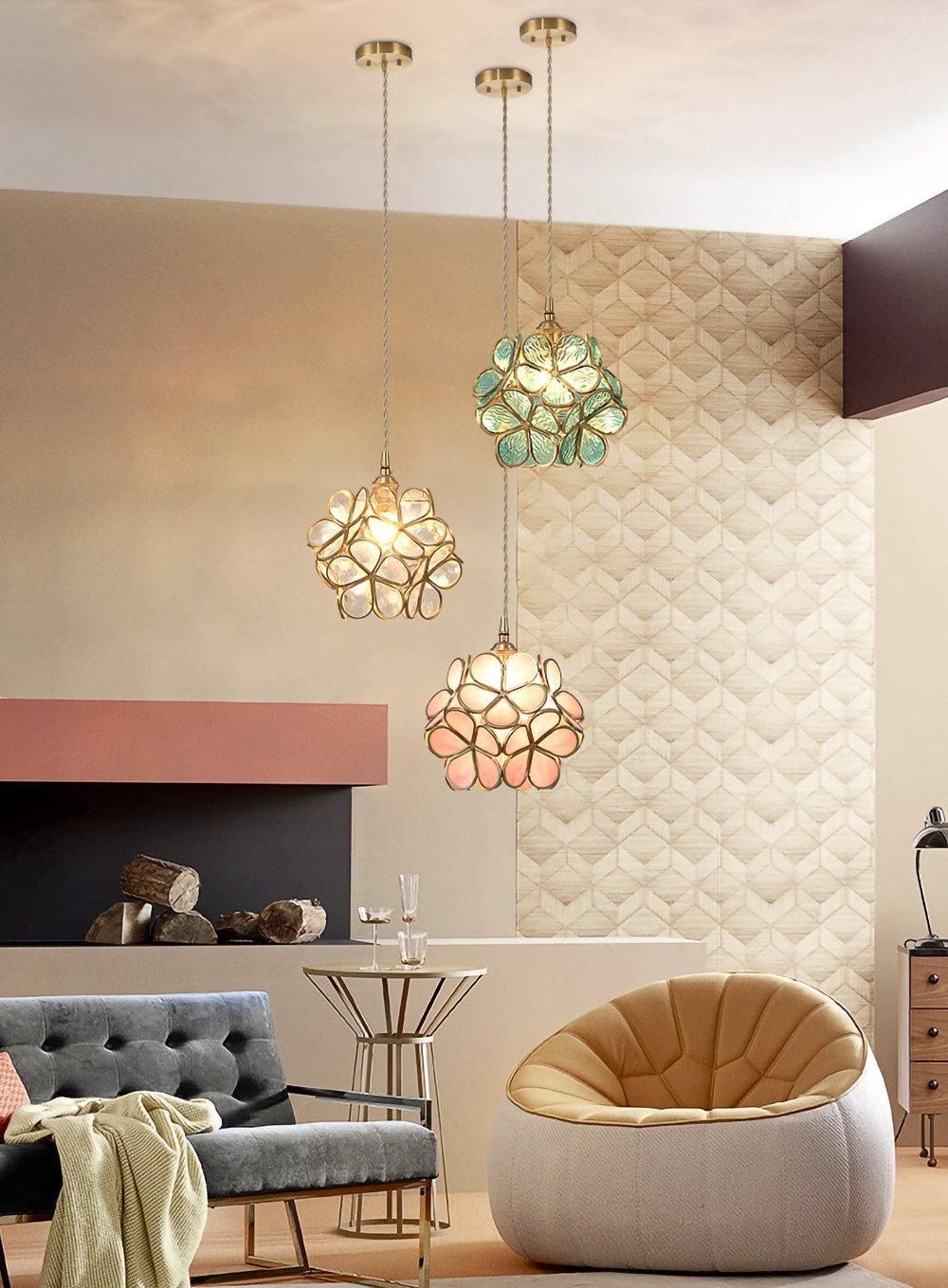 Hanglamp Bohemian met Bloemblaadjes Glas en Messing Fitting