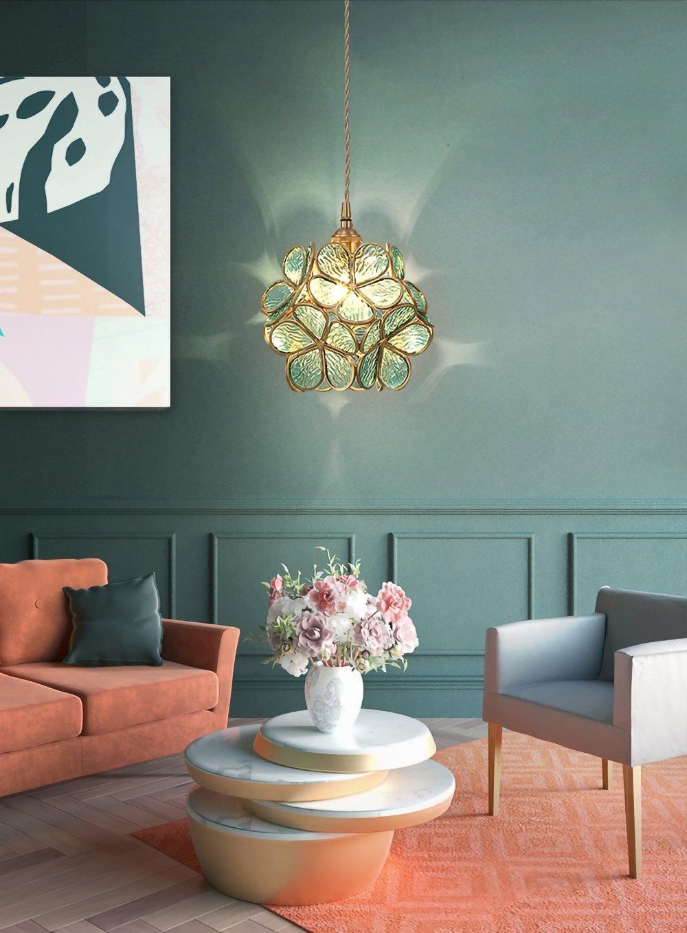 Hanglamp Bohemian met Bloemblaadjes Glas en Messing Fitting