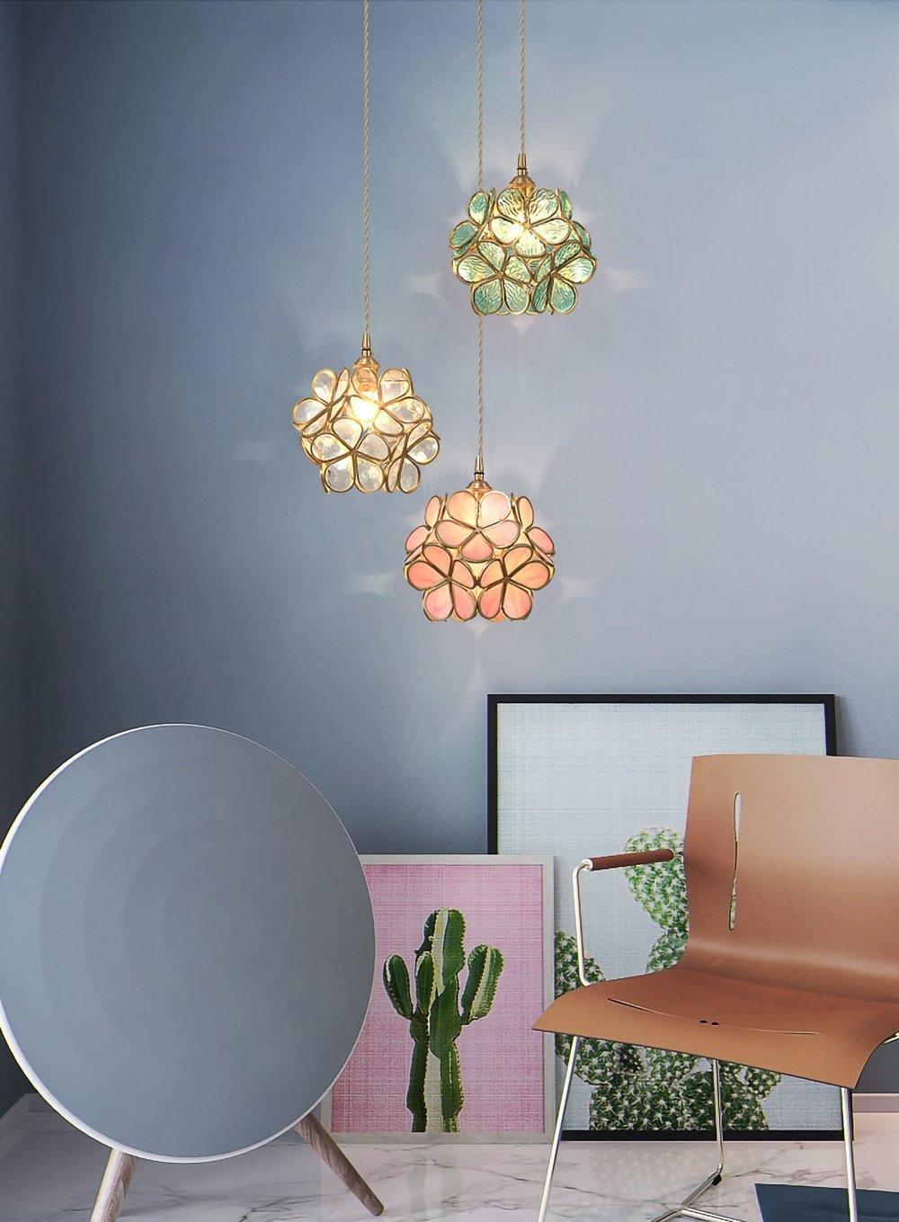 Hanglamp Bohemian met Bloemblaadjes Glas en Messing Fitting