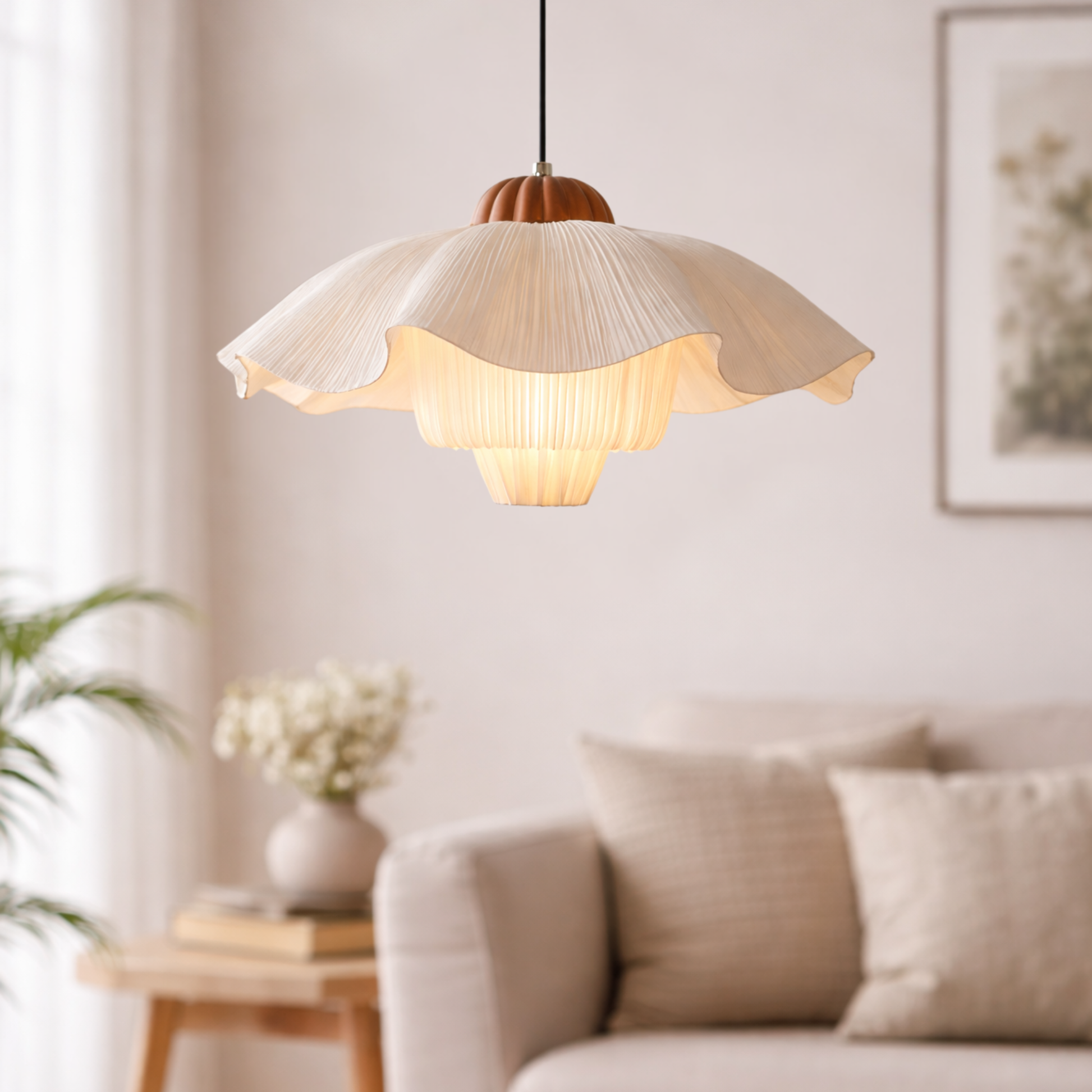 Hanglamp Bohemian met Bloemblaadjesvormige Stofkap en Verstelbare Hoogte