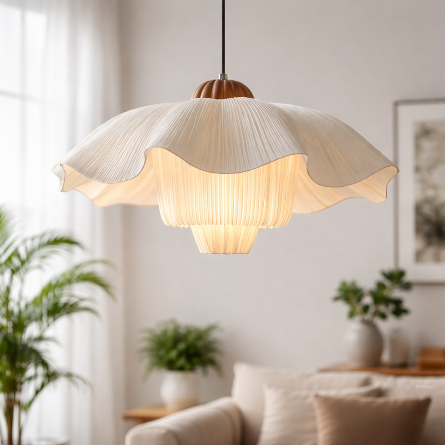 Hanglamp Bohemian met Bloemblaadjesvormige Stofkap en Verstelbare Hoogte