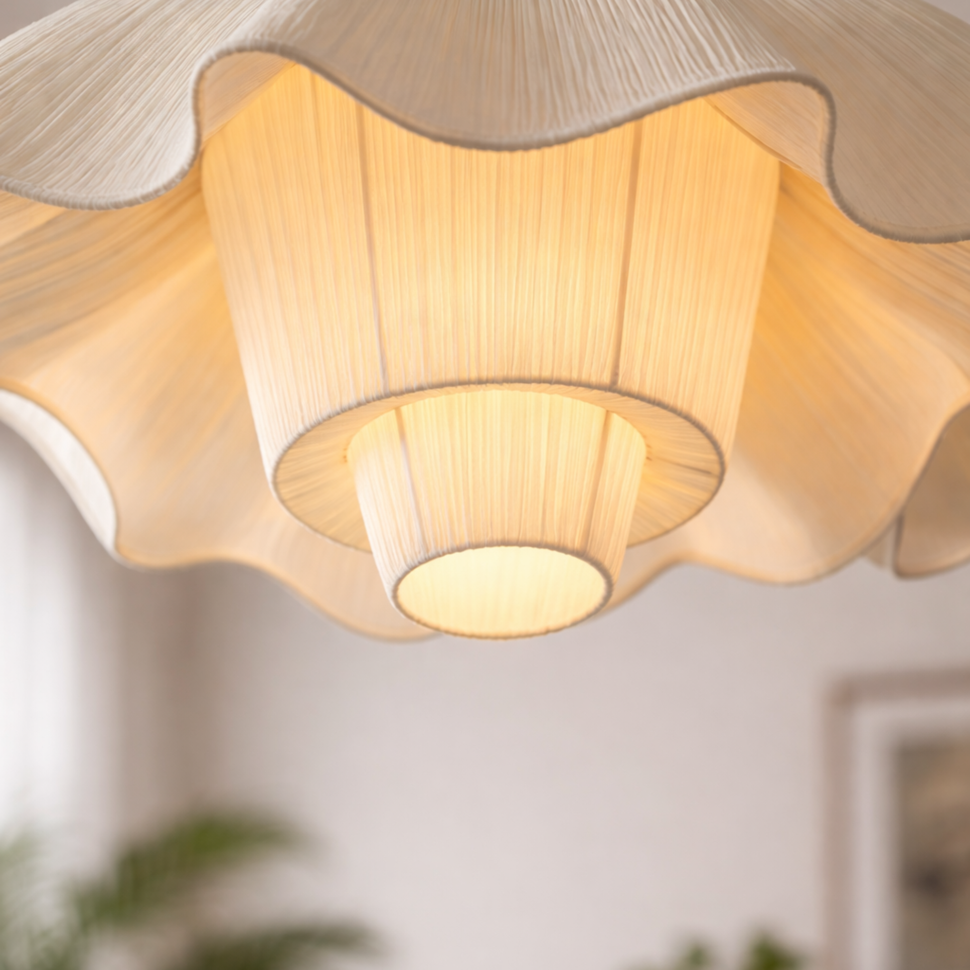 Hanglamp Bohemian met Bloemblaadjesvormige Stofkap en Verstelbare Hoogte