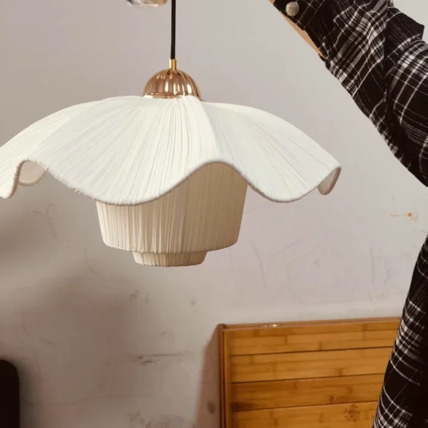 Hanglamp Bohemian met Bloemblaadjesvormige Stofkap en Verstelbare Hoogte