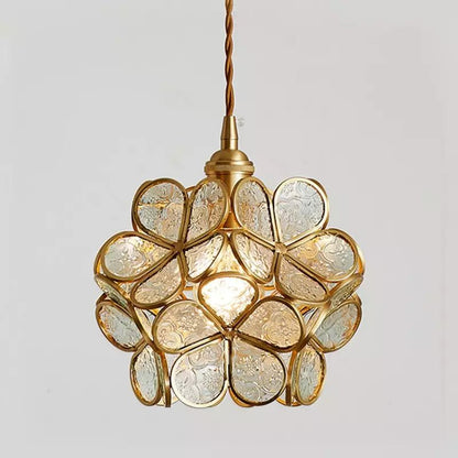Hanglamp Bohemian met Bloemvormige Glaskap en Gouden Frame