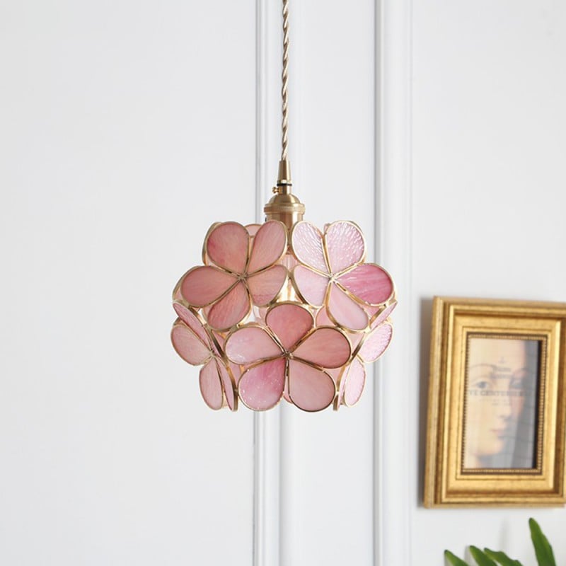 Hanglamp Bohemian met Bloemvormige Glaskap en Gouden Frame